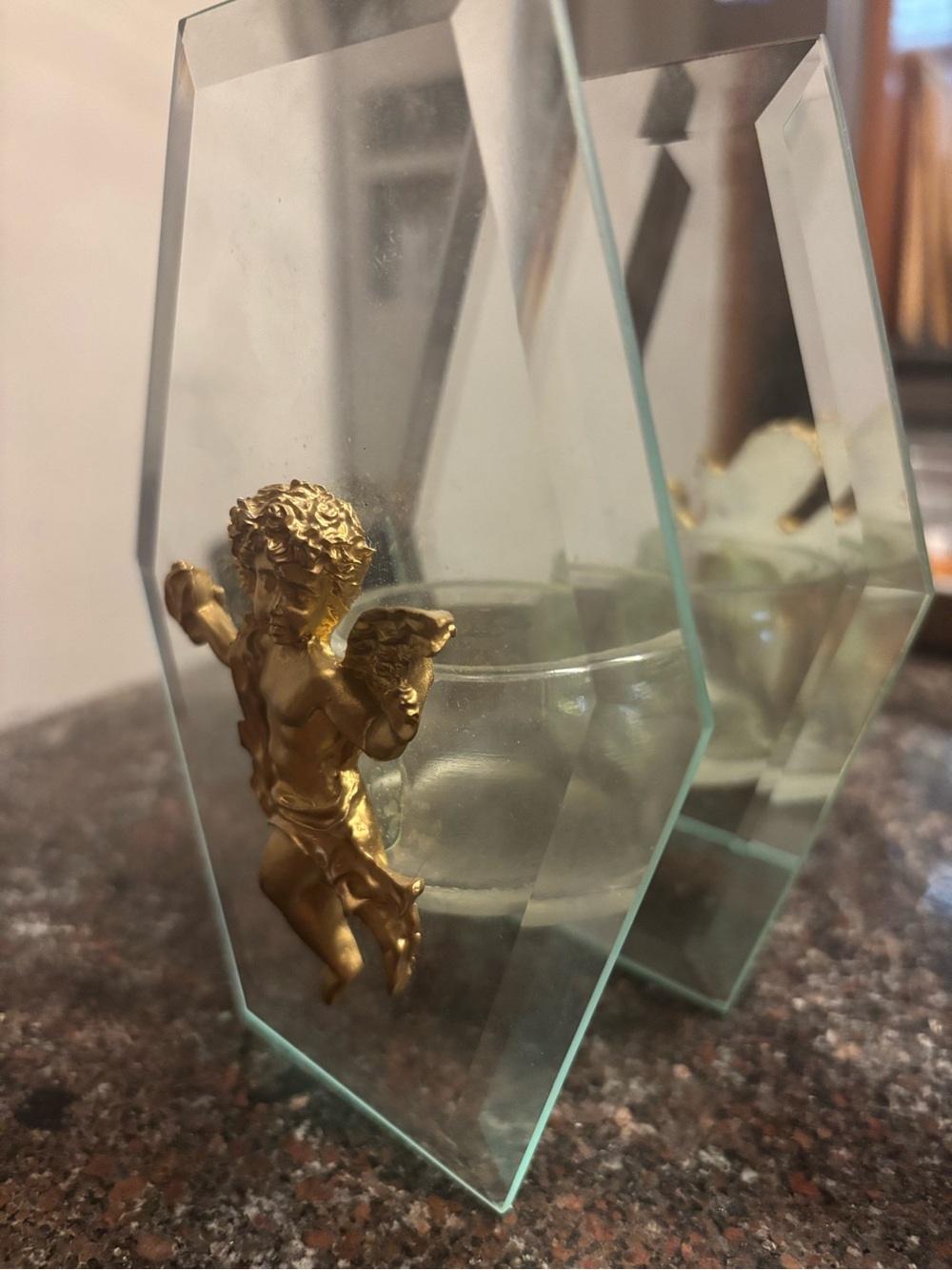 Vintage Mirrored glass gold cherub/angel tea light candle holder - Picture 4 of 7